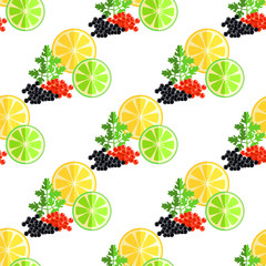 Citrus Fruits, Green Parsley and Caviar Pattern