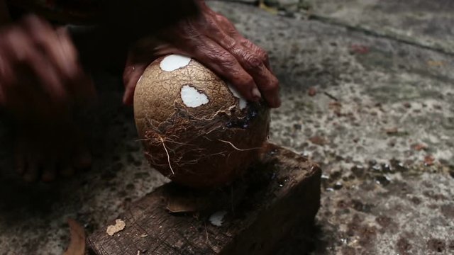 Peeling Coconut With Edge Knife