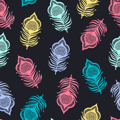 Ethnic tribal seamless pattern with feathers. Bohemian style.