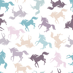 Realistic unicorn silhouette seamless pattern. Vector.