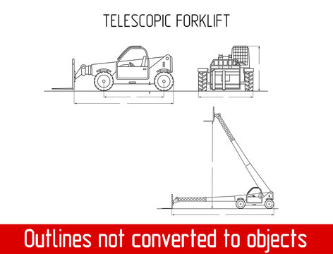 typical Telescopic handler with fork industrial crane overall dimensions outline blueprint template