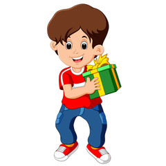 Little boy holding a gift box