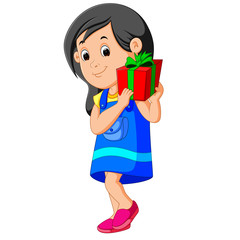 Little girl holding a gift box