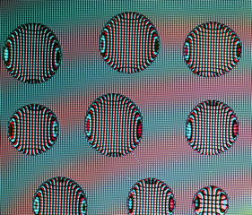 background with bright shimmering circles of water droplets with a pattern of pixels and color