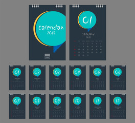 2018 Calendar. Desk Calendar modern design template with place for photo. Week starts Sunday. A5 or A4 paper size.
