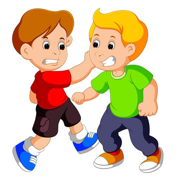 Two young boys fighting