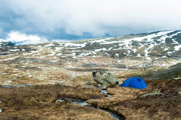 Tourist tent on the top of the mountain