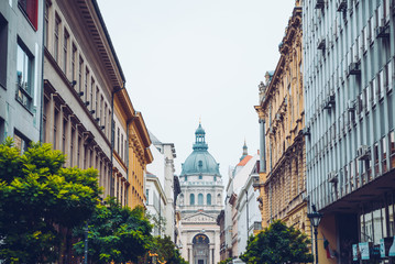 Fototapeta premium old european church in the middle of the street