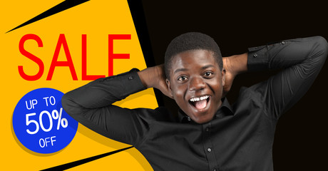 Happy african american man - shopping big sale