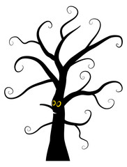 Vector black Halloween spooky tree character with eyes
