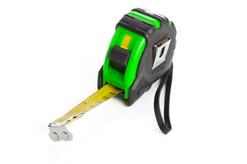 Tape measure on white background