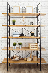 modern wooden rack in the loft interior