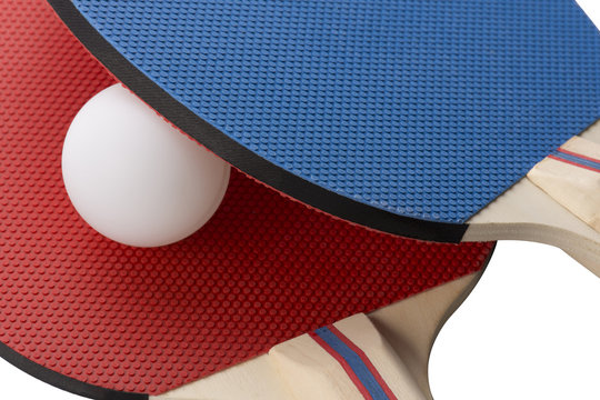 Red and Blue Ping Pong Paddles - Closeup, Blue on top of Red