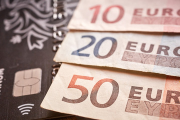 Euro bills and credit card background