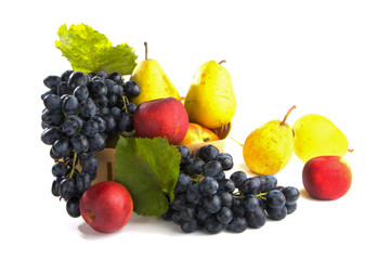Naklejka na ściany i meble autumnal fruit in basket isolated on white background
