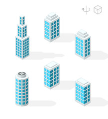 Set of Isometric High Quality City Elements on White Background . Skyscrapers