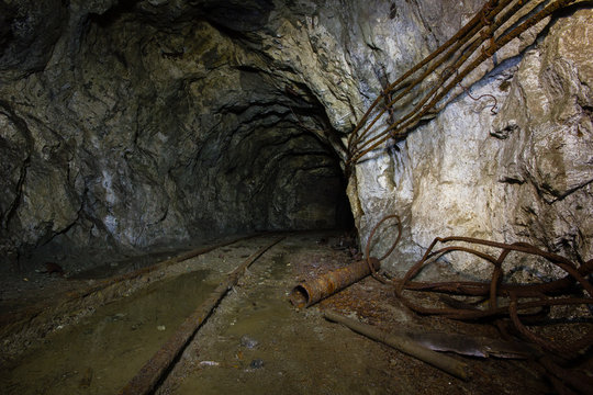 Underground mine shaft dark tunnel gallery ore mining industry