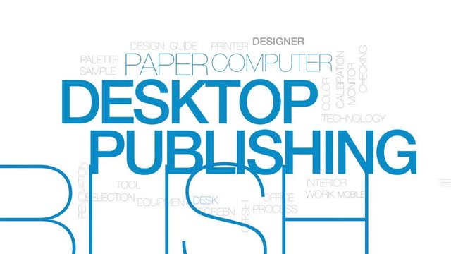 Desktop publishing animated word cloud, text design animation. Kinetic typography.