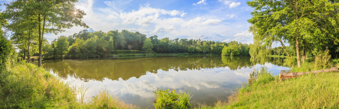 Gundwiesensee bei M&ouml;rfelden-Walldorf im Naturschutzgebiet Gundwiesen in der N&auml;he des Frankfurter Flughafens mit Siegelung im Wasser im Sommer 2013