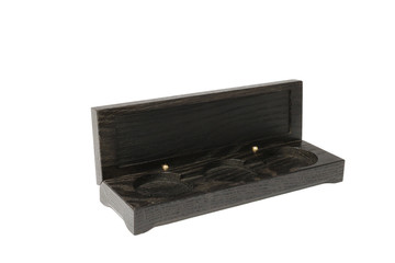 Box of oak for coins on a white background