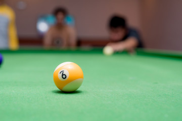 snooker table with billiard balls