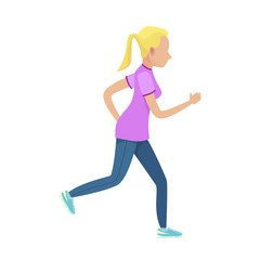 Fototapeta na wymiar Young Blonde Girl in Slinky Sport Form Running
