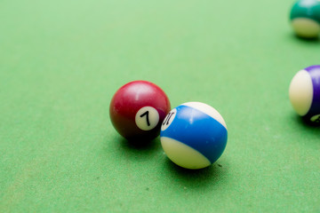 snooker table with billiard balls