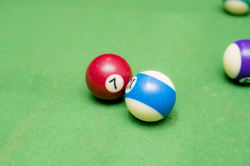 snooker table with billiard balls