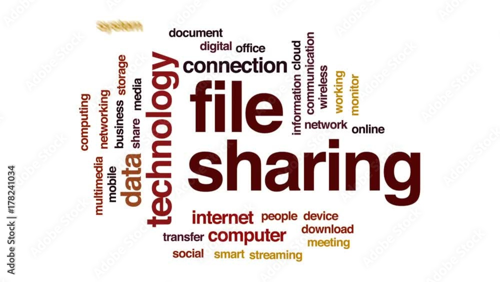 Aufkleber file sharing animated word cloud, text design animation.