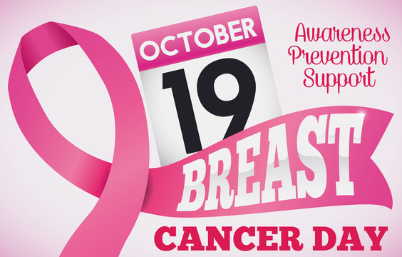 Loose-leaf Calendar and Pink Ribbon for Breast Cancer Day, Vector Illustration