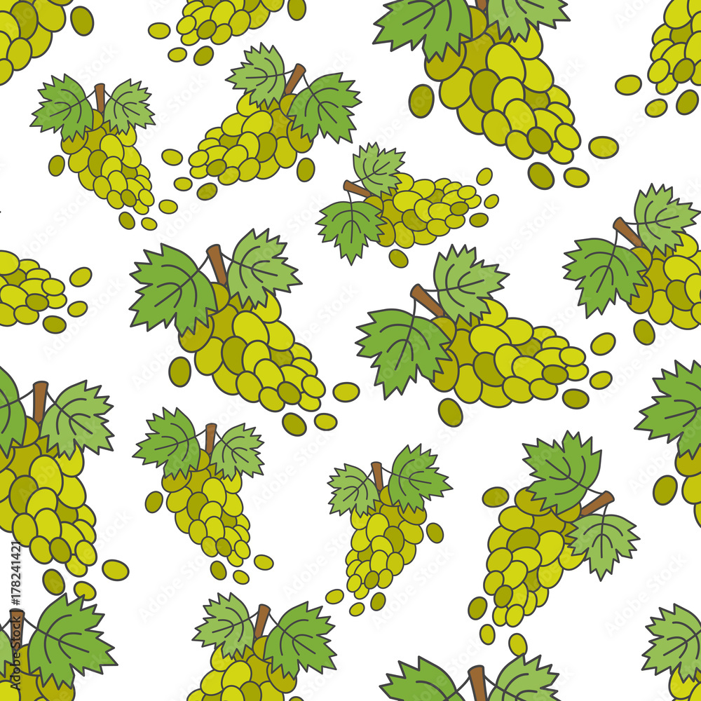 Poster grape flat vector seamless pattern on white