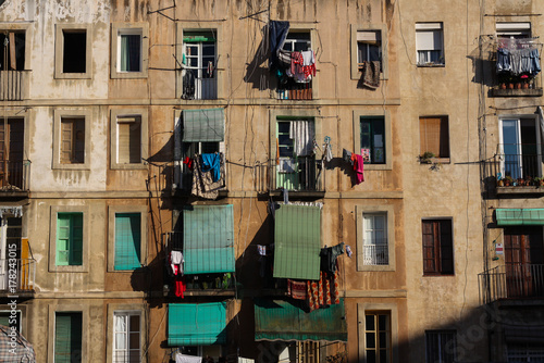 Slum Apartments With Blinds In Raval Barcelona Spain - 