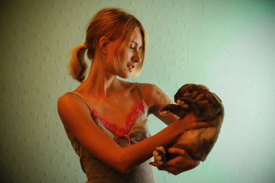 Girl and rabbit.