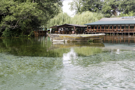 Tourist Boats In The Springs Of Lake Ohrid