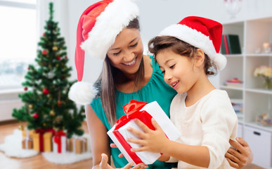 happy mother and daughter with christmas gift