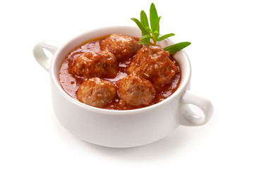 Meatballs with tomato sauce, isolated on white background
