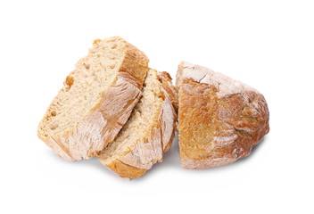 Whole wheat bread slices without additives, isolated on white background