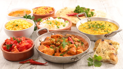 assorted indian curry and dish