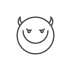 Smiling red face emoticon with horns line icon