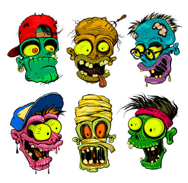 Naklejka Zombie, vampire, mummy heads illustration