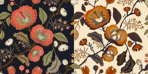 Gordijnen Dark and light floral pattern, vintage style © sunny_lion