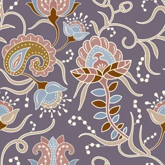Gordijnen Seamless pattern with stylized flowers and plants. Decorative style. Hand drawn floral wallpaper. Floral backdrop © sunny_lion