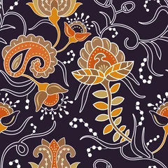 Gardinen Seamless pattern with stylized flowers and plants. Decorative style. Hand drawn floral wallpaper. Floral backdrop © sunny_lion