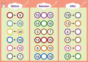 What comes Before-Between and After, math worksheets for kids