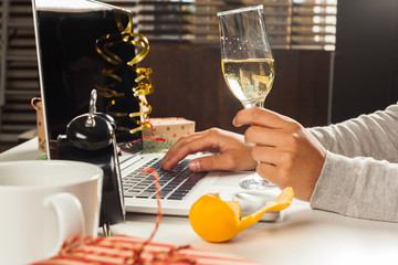 Flat lay Christmas decoration Office workplace