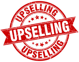 upselling round grunge ribbon stamp