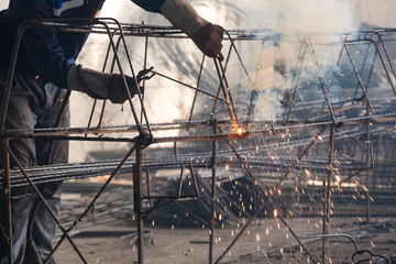 Welding, welders weld metal structure
