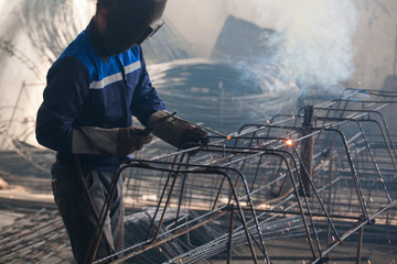 Welding, welders weld metal structure