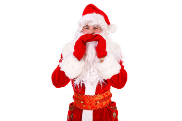 Santa Claus Portrait shouting or calling Isolated on White Background. Xmas Concept