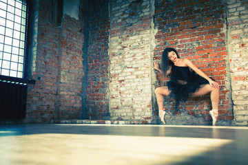 Ballerina dancing indoor, vintage. Healthy lifestyle ballet © petunyia